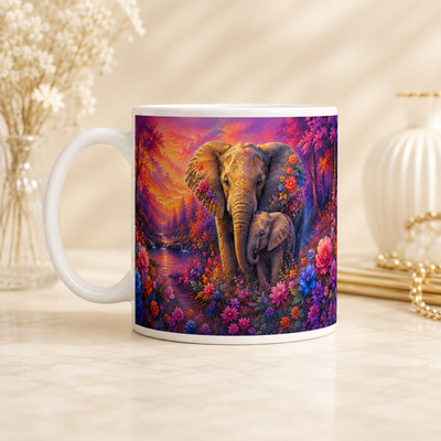 Elefant Tasse Mama & Baby, bunte Blumen, Tierwelt, Freund Geschenk, Geschenk 340ml
