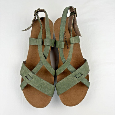 Bearpaw Sage Green Strappy 2'' Cork Wedge Heel Adjustable Strap Sandals Women's 8