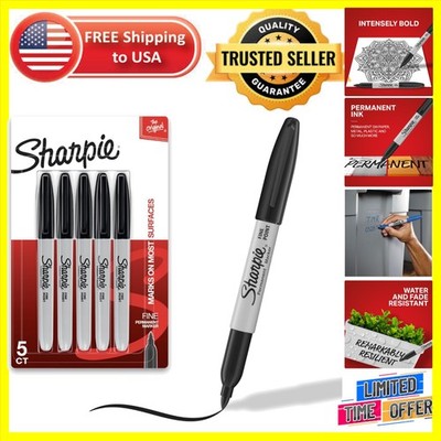 Vibrant 5 Count Black Permanent Markers - Quick Dry & Water Resistant Ink