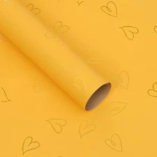  20 Sheet Solid Color Heart Wrapping Paper - Waterproof Floral Yellow Gold