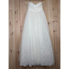 NWT Lulus Blissful Forever White Tulle Lace Strapless Pleated Maxi Dress Size M