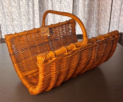 Vintage Woven Rattan Firewood Basket Magazine Holder