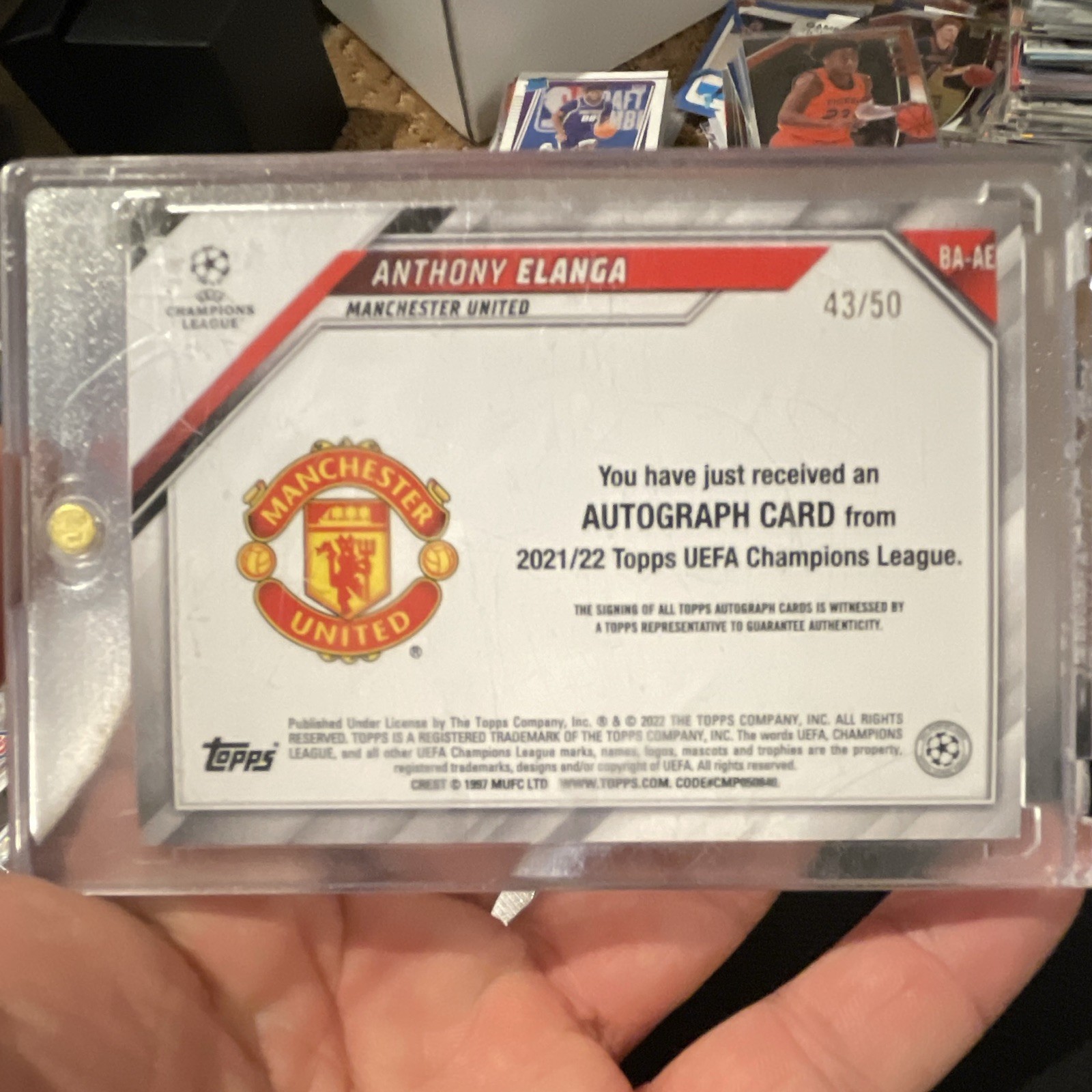 Topps 2021-22 UEFA Champions League Anthony Elanga BA-AE RC Auto Gold /50 view 3