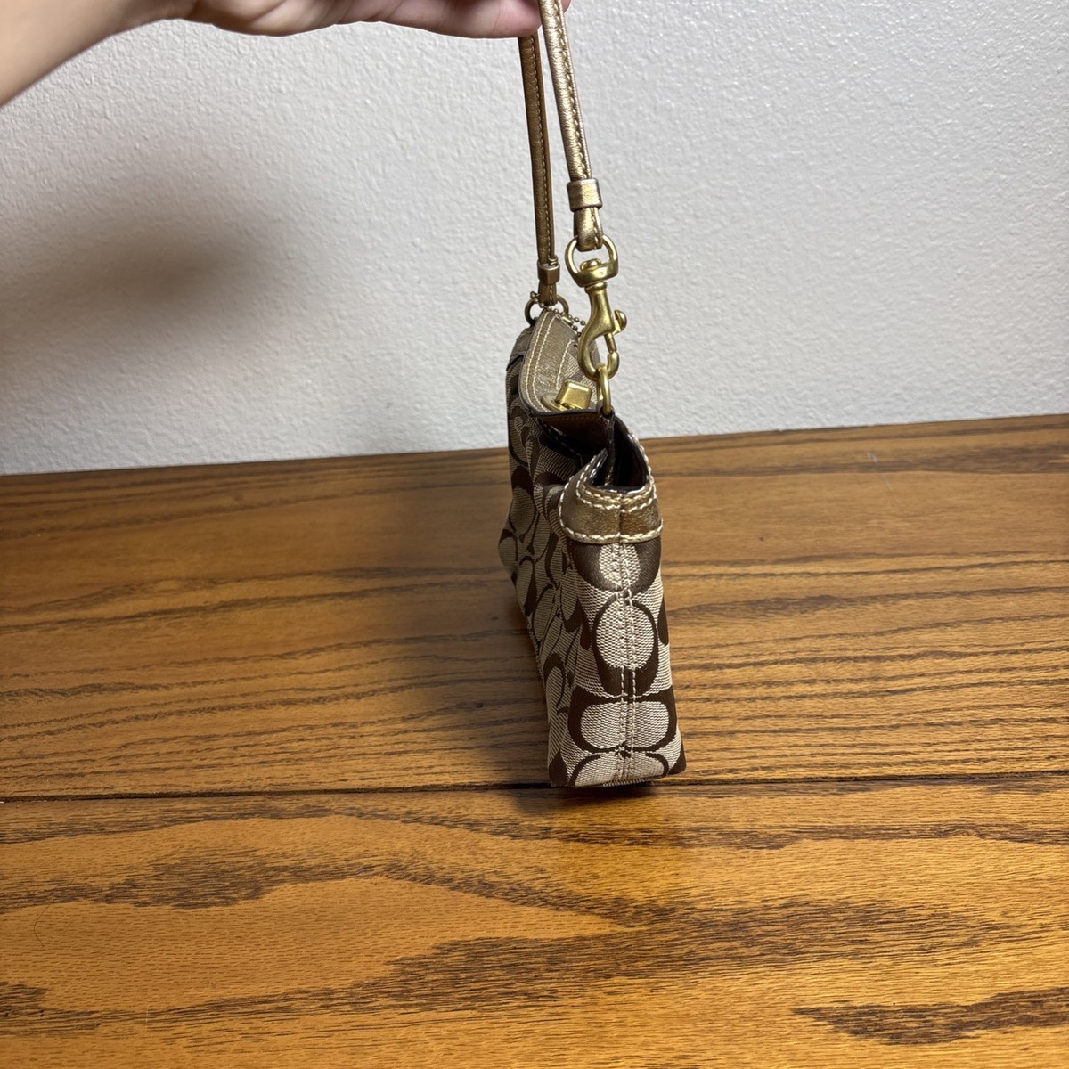 Coach Jacquard Signature C Turn Lock Wristlet Mini Clutch Bag