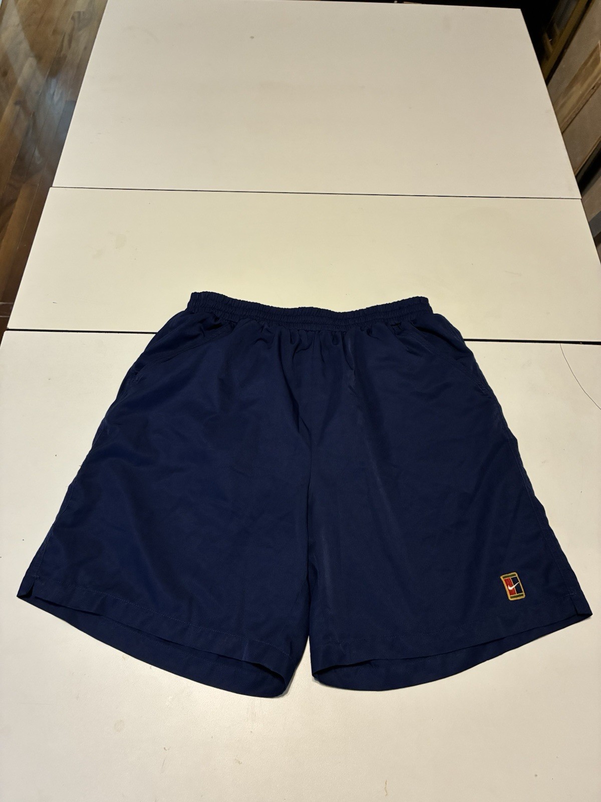 Vintage Nike Challenge Court Shorts Medium Navy Tennis Andre Agassi 7" Inseam 90