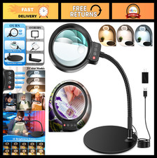 10X 30X LED Magnifying Glass with Light  Stand, 72 LEDs, Dimmable, Hands-Free L