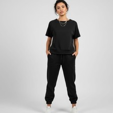 Pretty Garden Sweat Set Women Large Zipper Top Jogger Pants Black Cotton Blend