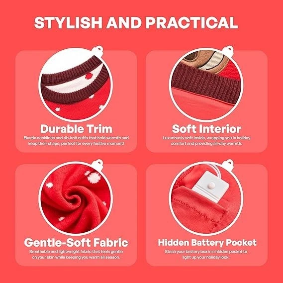 Adult LED Light Up Christmas Ugly Sweater with Light Bulbs, Red Reindeer - Image 4 of 4