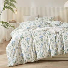White Blue Floral Duvet Cover Queen 100 Cotton Botanical Fresh Blue Flowers ...