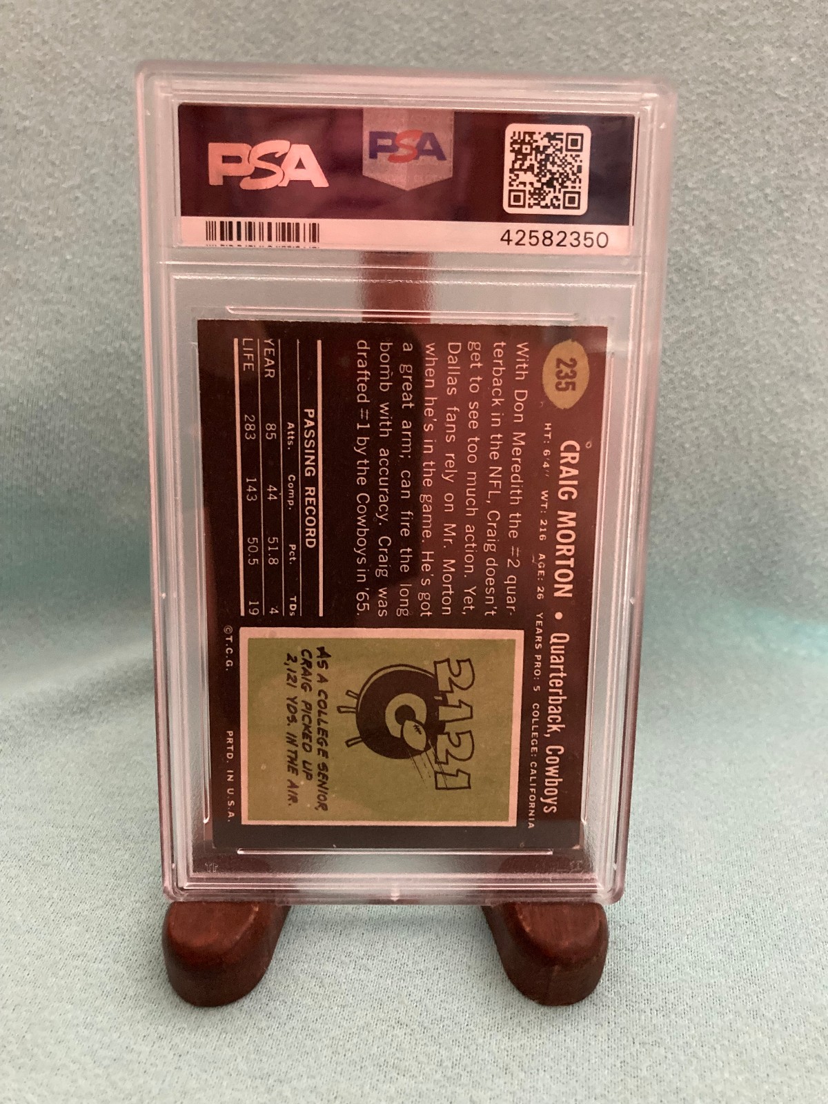 1969 Topps Football #235 Craig Morton PSA 6 EX-MT view 2