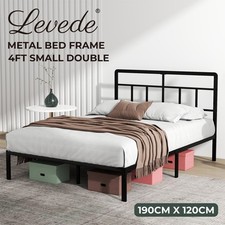 Levede Small Double Bed Frame Metal Platform with Headboard Heavy Duty 4FT Black