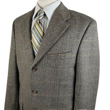 Chaps Ralph Lauren Sport Coat Jacket 40T Three Button Herringbone Plaid Wool