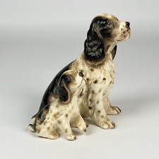 Vintage English Springer Spaniel Dog with Puppy Figurine Porcelain Japan Lefton?