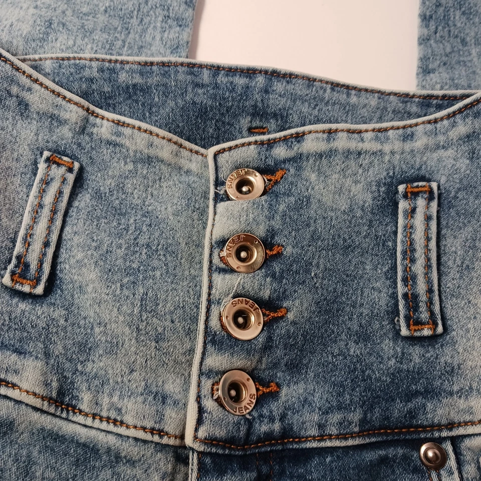 Pantalones de mezclilla Franka Butt Lifting para mujer Jr talla 3 azul lavado ácido ajustados tiro alto 24X31 Foto 3 de 4