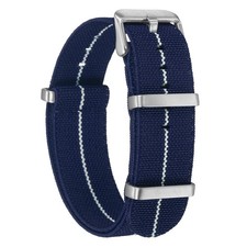 Elastic Nylon Watch Band 22mm Waterproof One-Piece Watch Strap, Dark Blue/White