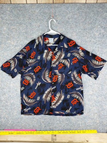 DETROIT TIGERS camicia hawaiana LOGO TIGRI CLASSICHE uomo L 23x29 blu colletto - Foto 9 di 17