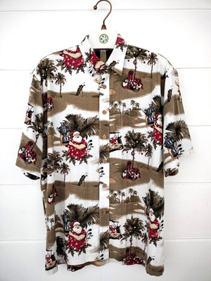 Clearwater Outfitters Men Hawaiian Christmas Shirt Shorsleeve Aloha L Golf Santa