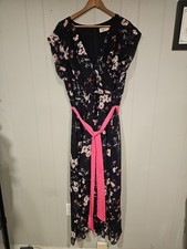 Eliza J Women Dress 18 Blue Floral Maxi Tie Waist VNeck High Low Cap Sleeve NWOT