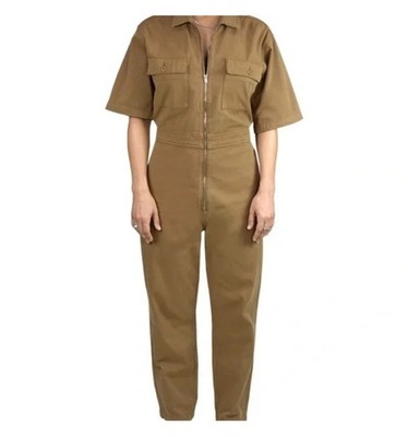 DSTLD x Sundry Brown Utility Coveralls Jumpsuit XS Sleeve Zip Pockets Anthro