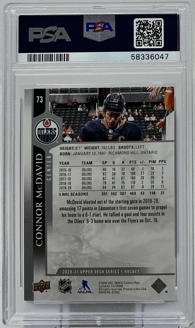 Connor McDavid PSA 10-  2020 Upper Deck - Oilers Captain, Pure Speed, McD view 6