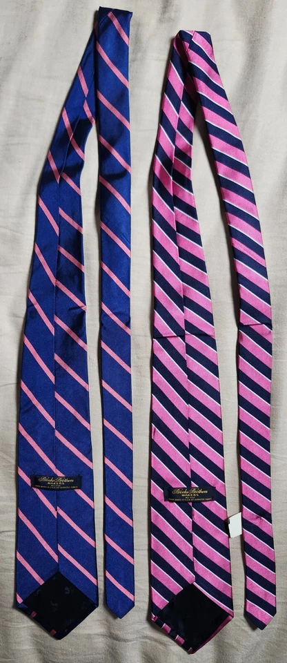 Juego de 2 Corbatas Brooks Brothers Makers Azul Rosa Rayas 100% Seda Hechas a Mano en EE. UU. Foto 2 de 4