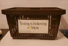 Vintage Merit Brown Plastic Shopping Basket Bin Handles 1989 Philip Morris