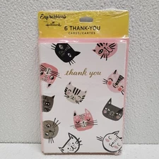 Hallmark Expressions Cat Theme Thank You Cards Set Of 6 Gray Pink Kitty Kitten