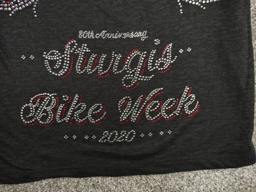 STURGIS Top Womens Medium Black Hills Motorcycle Rally Bling Slashed T Shirt - Picture 7 of 12