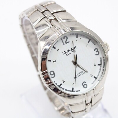 OMAX Watch Mens Silver Tone Stainless Steel Classic Big White