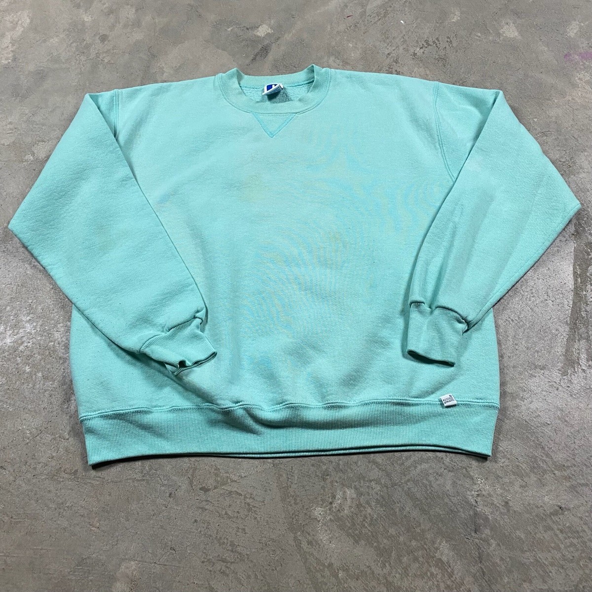 90s VTG RUSSELL ATHLETIC L Sweatshirt Made USA Sea Foam Green 80s 