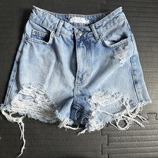 Topshop Light Wash Distressed Ripped Mid Rise Mom Jeans Denim Shorts Size 2