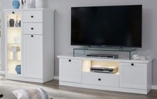 Wohnwand weiß matt Landhaus Schrankwand 2 teilig Wohnzimmer 235 x 129 cm Baxter