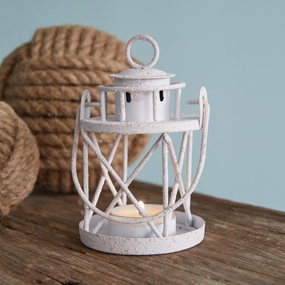 White Rustic Finish Lighthouse Tea Light Holder