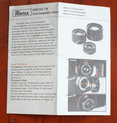 Thank you！ PENTAX 110 INTERCHANGEABLE LENSES INSTRUCTIONS/126645 | eBay