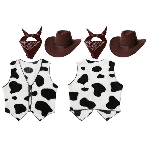 FEESHOW Unisex Kids Cowboy Cowgirls Costume Outfits Cow Print Vest with AU - Picture 34 of 66