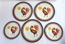 Set Of 5 Vtg ROOSTER COLLECTIBLE TIN PLATES Tin Toy Litho Doll COUNTRY DECOR