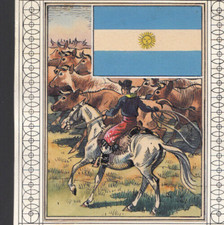 Disegno originale acquerello Argentina figurina Guglielmo paesi propri bandiere