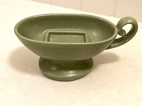 Vintage Small Haeger Speckled Matte Olive Green Floral Vase with Handle