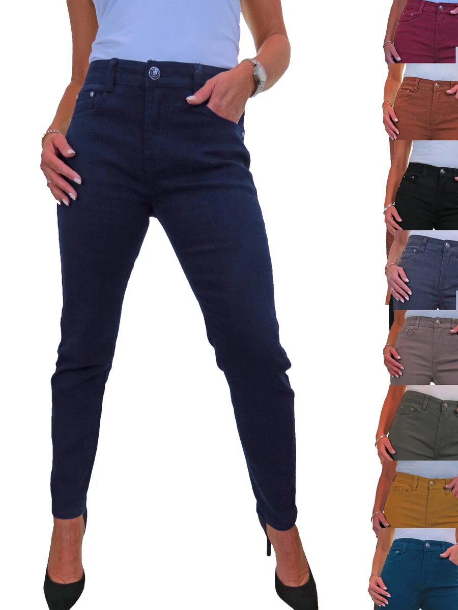 Womens High Waist Slim Leg Stretch Denim Jeans Solid Colour Moleskin Feel 10 22