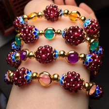 Natural Garnet Gemstone Round bead Women Healing Reiki Chain Bracelet Xmas Gift 