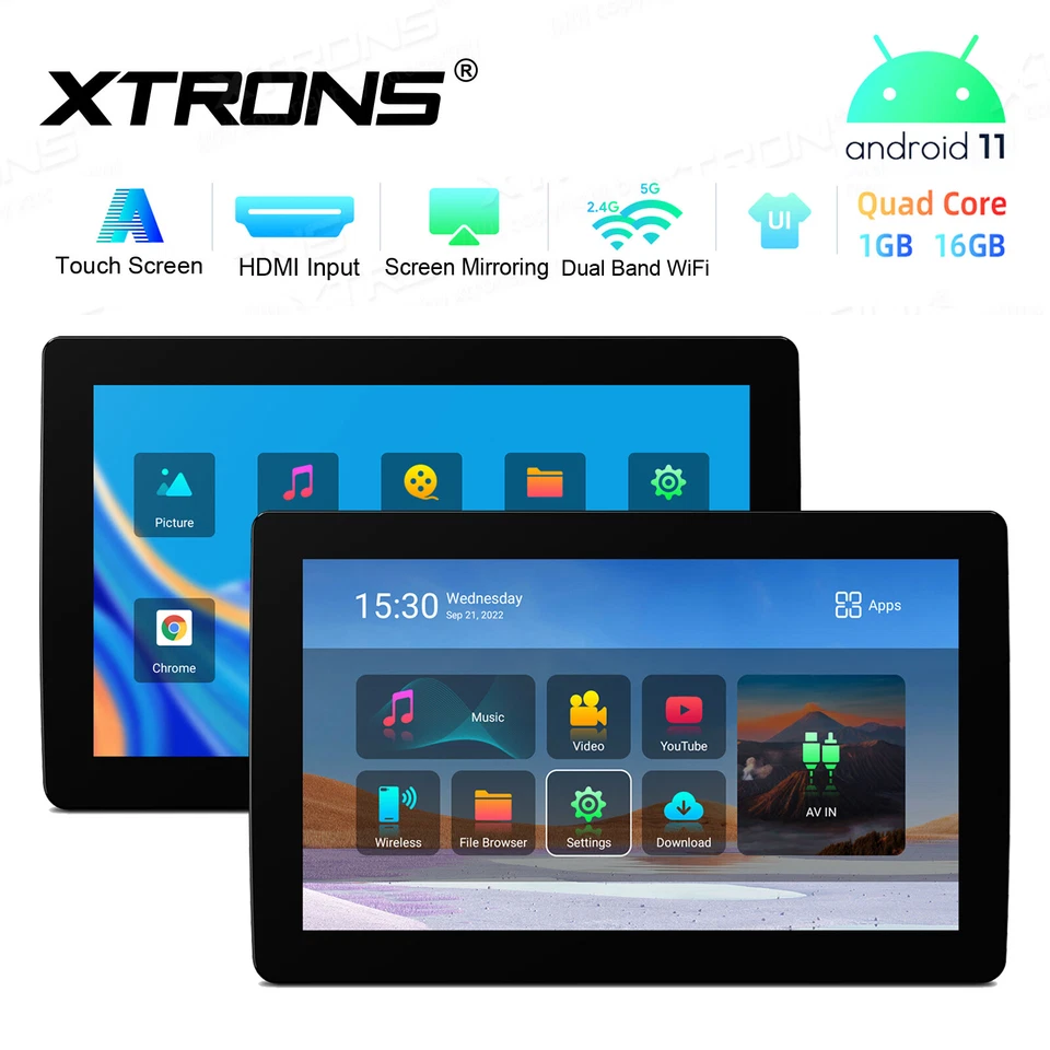 11,6" Auto Kopfstütze Monitor HDMI USB 1366*768 Android 11 16GB CVBS Input - Bild 4 von 4