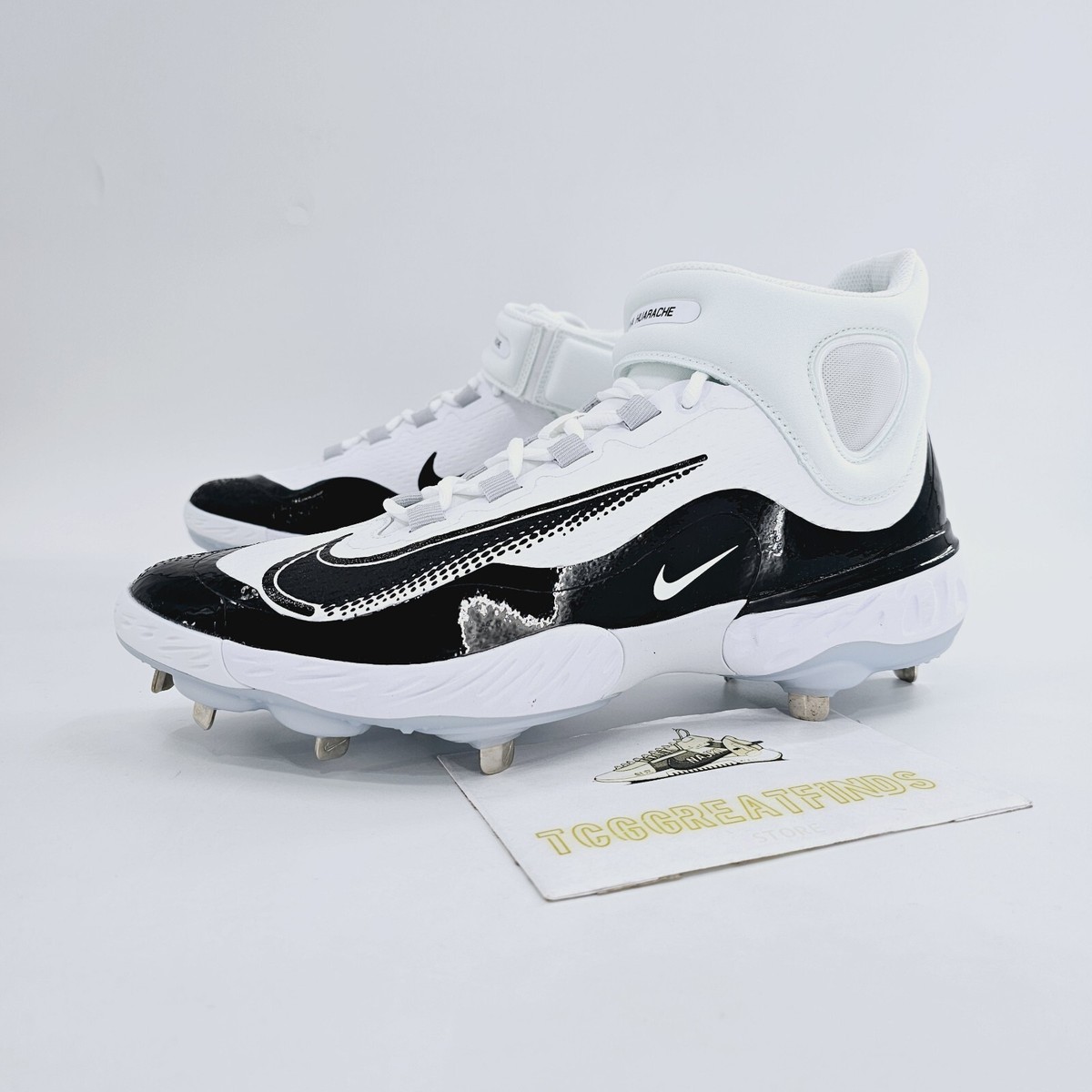 Nike Alpha Huarache Elite 4 Mid Metal‎ Baseball Cleats Black | White Sz 14 Mens Nike Alpha Huarache Elite 4 Mid Metal Baseball Cleats  main image 2