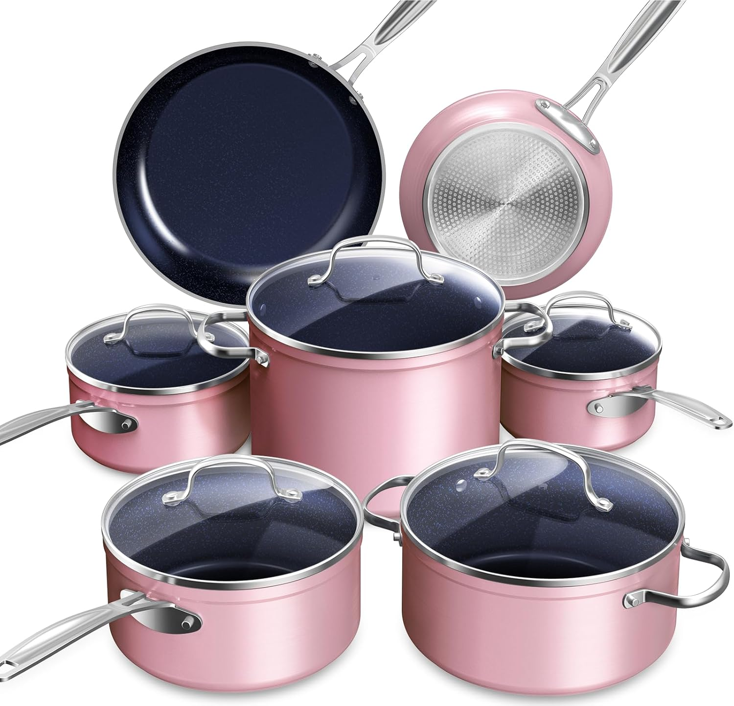 Nuwave Healthy Duralon Blue Ceramic Nonstick Cookware Set, Diamond Infused Scrat