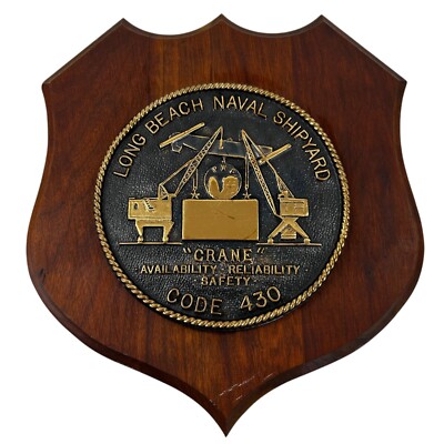 Vintage Long Beach Naval Shipyard Wood/ Bronze Medallion Plaque Vietnam Era