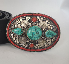 Tibetan Silver Belt Buckle for belt waist trap Turquoise Coral Clasp, B37