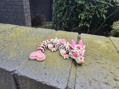6'' 3D Printed Sugar Cookie Dragon with Red/Pink Accents, Articulated