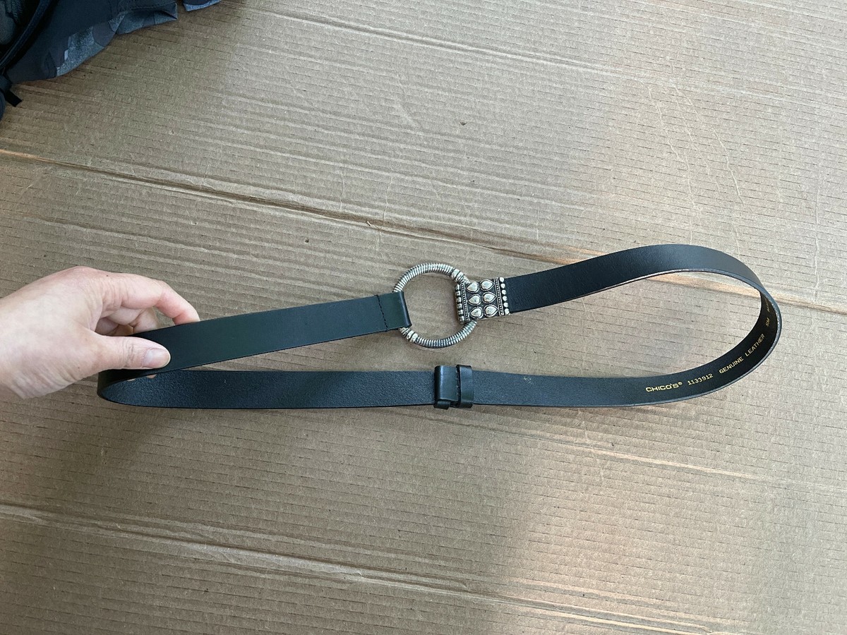CHICOCO‼ Chico's Adjustable Black Leather Belt w/Silver Hook Loop 1133912