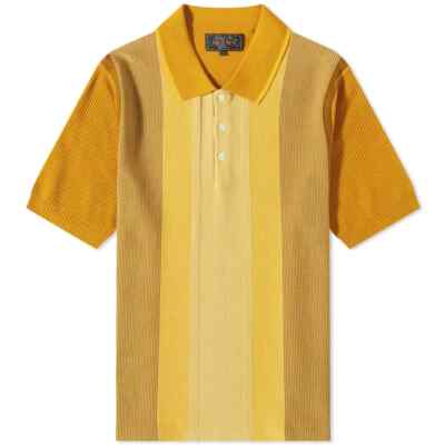 Beams Plus Stripe Knit Polo Shirt Yellow S