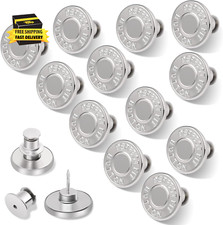 12 Sets Buttons Pins for Jeans, No-Sew Replacement Jean Buttons for Loose Pants