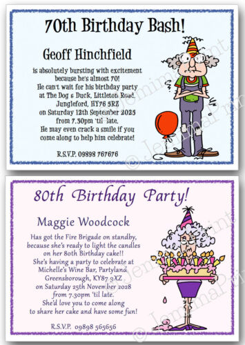40th 50th 60th 70th 80th 90th funny Personalised Birthday Party Invites x10  J109 | eBay